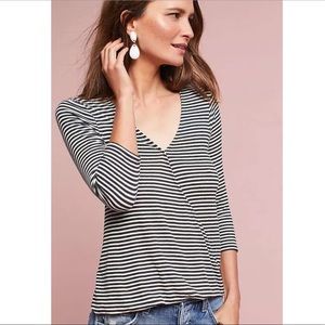Anthropologie | Eri & Ali Striped Ribbed Wrap Top